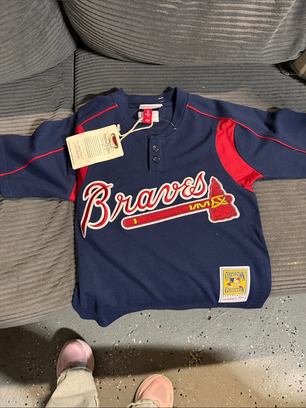 Nostalgia Braves Youth Jersey in Navy and Red